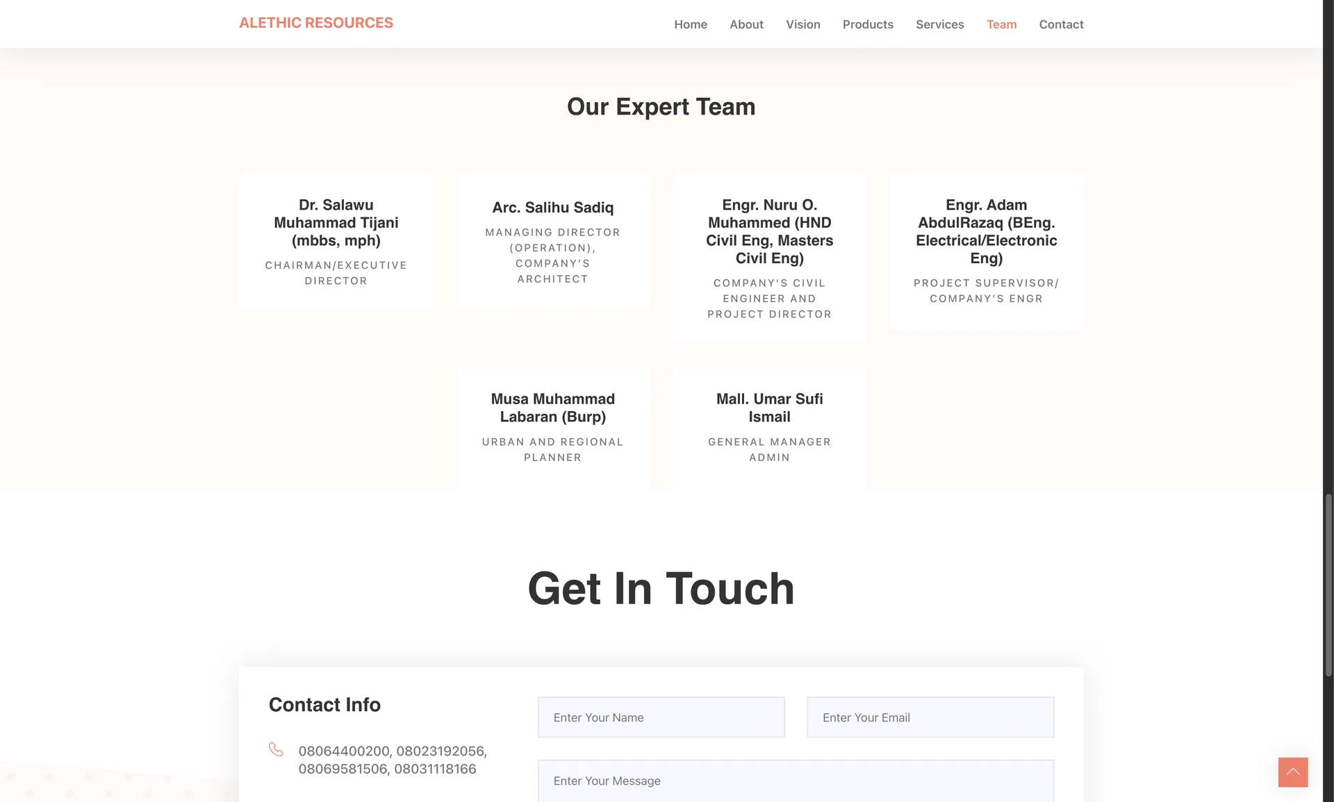 Alethic Resources expert team section