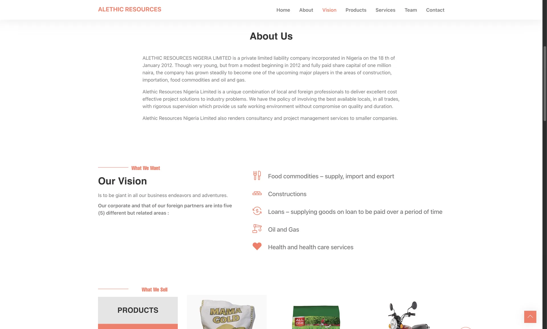 Alethic Resources Vision section