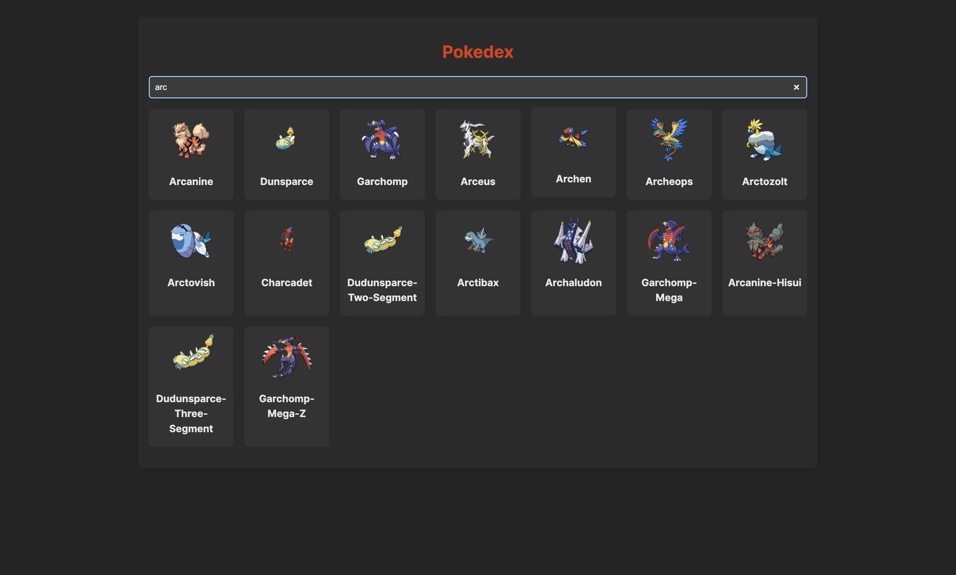 Knockout Pokedex search results for arc