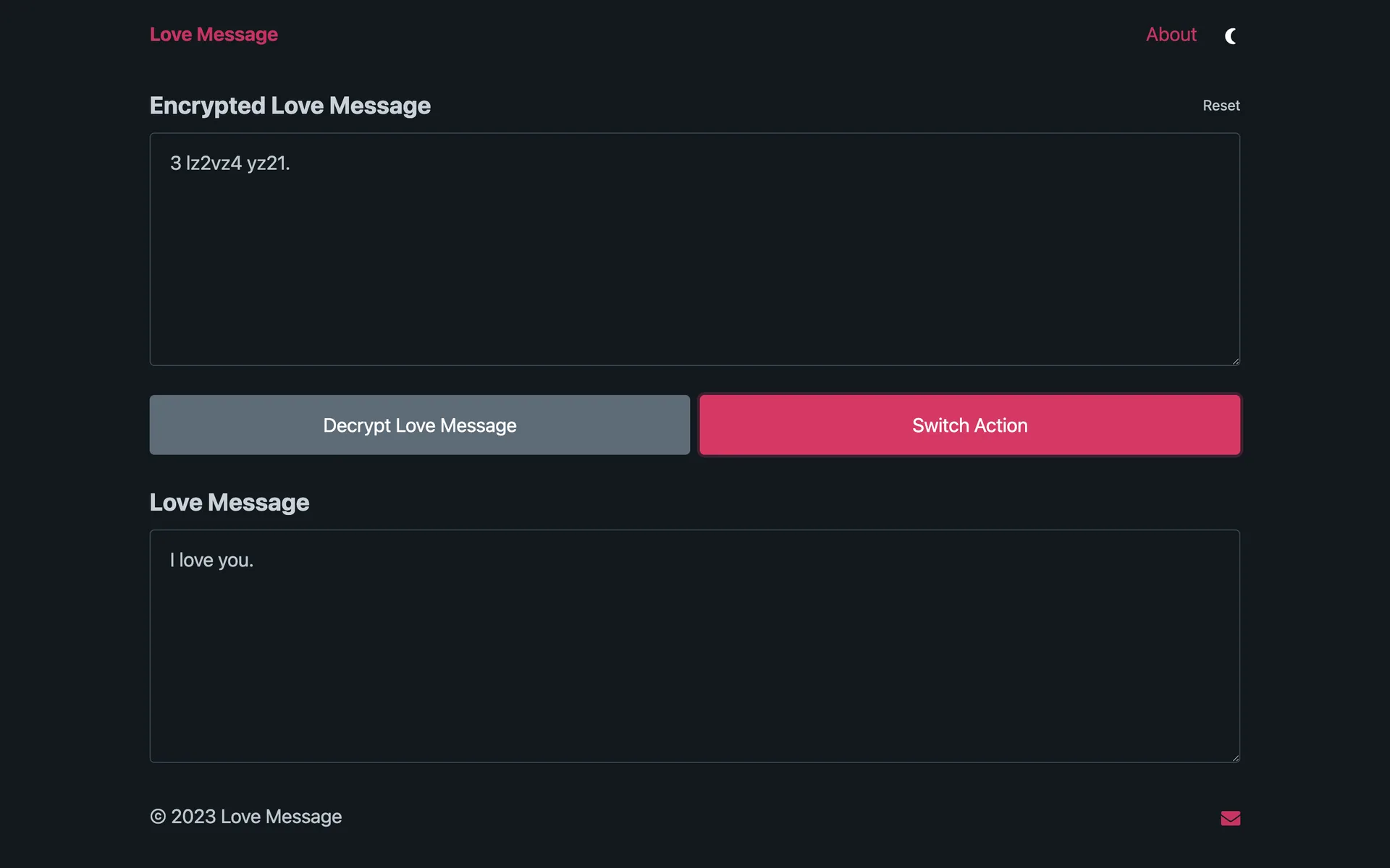 Love Message decryption form