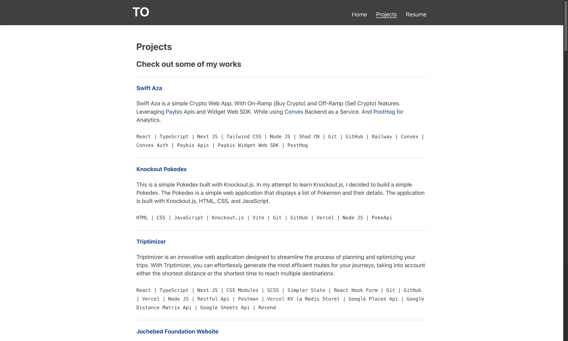 Tunji Oyeniran old portfolio projects page