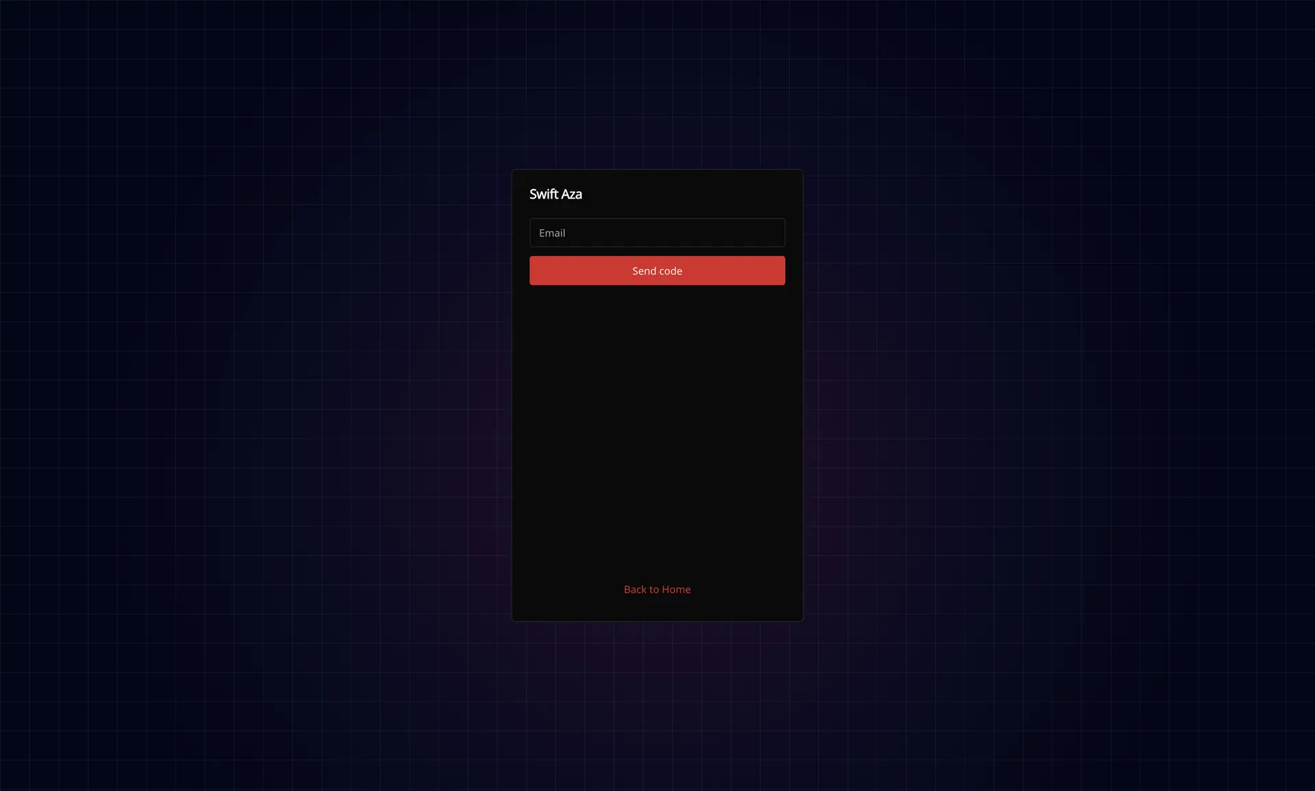 Swift Aza passwordless login page
