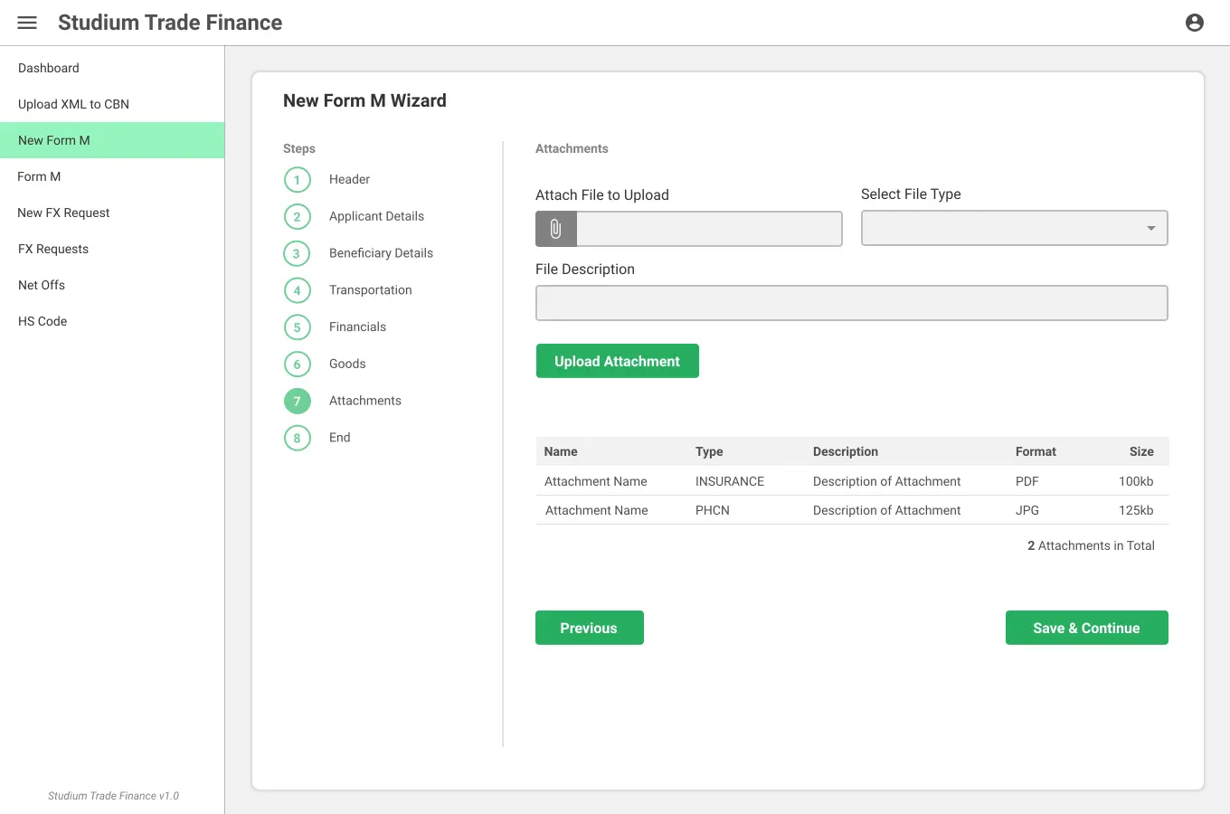 Trade Finance UI/UX Design New Form M - Attachments screen
