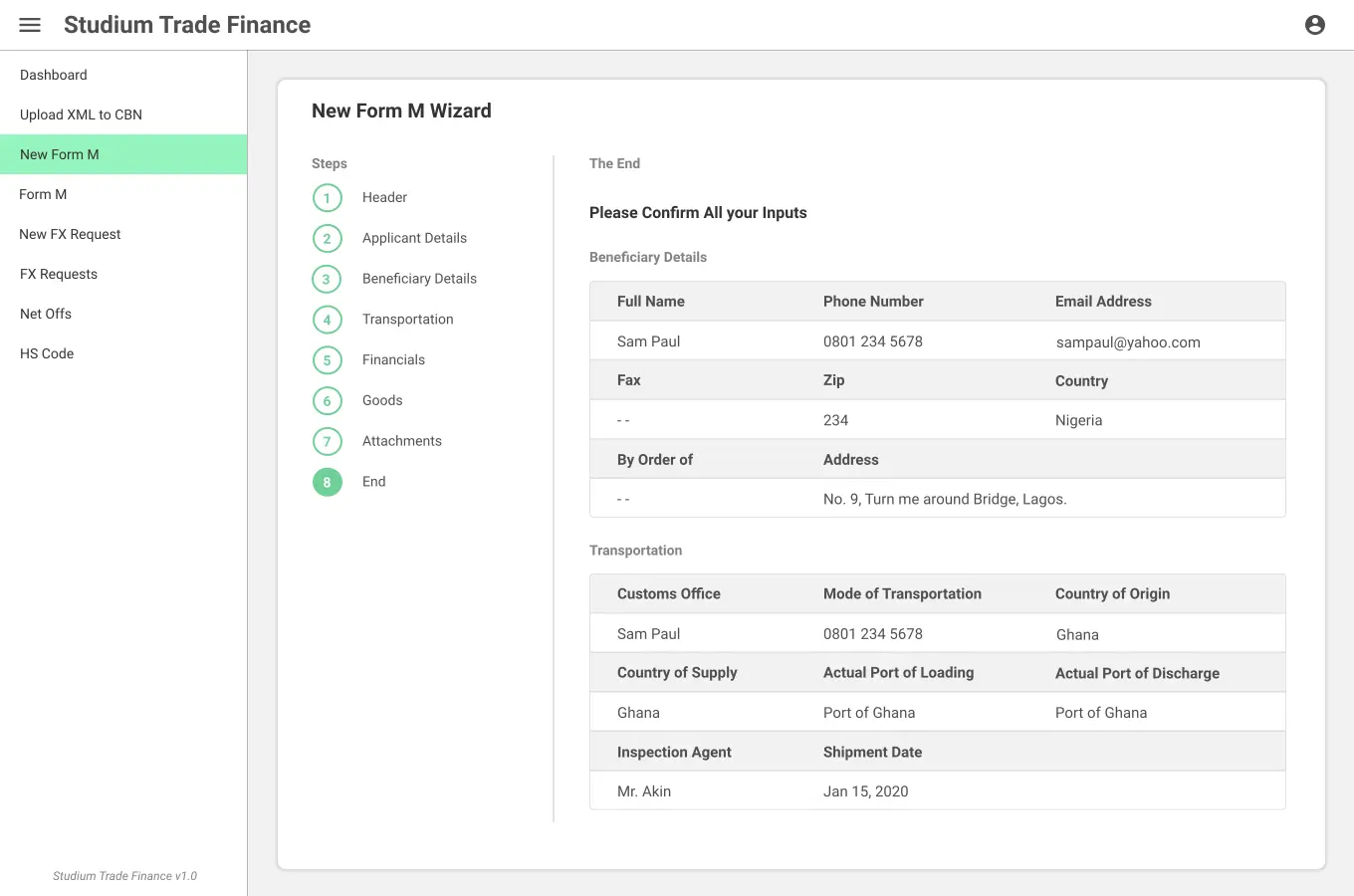 Trade Finance UI/UX Design New Form M - End - Part 2 screen