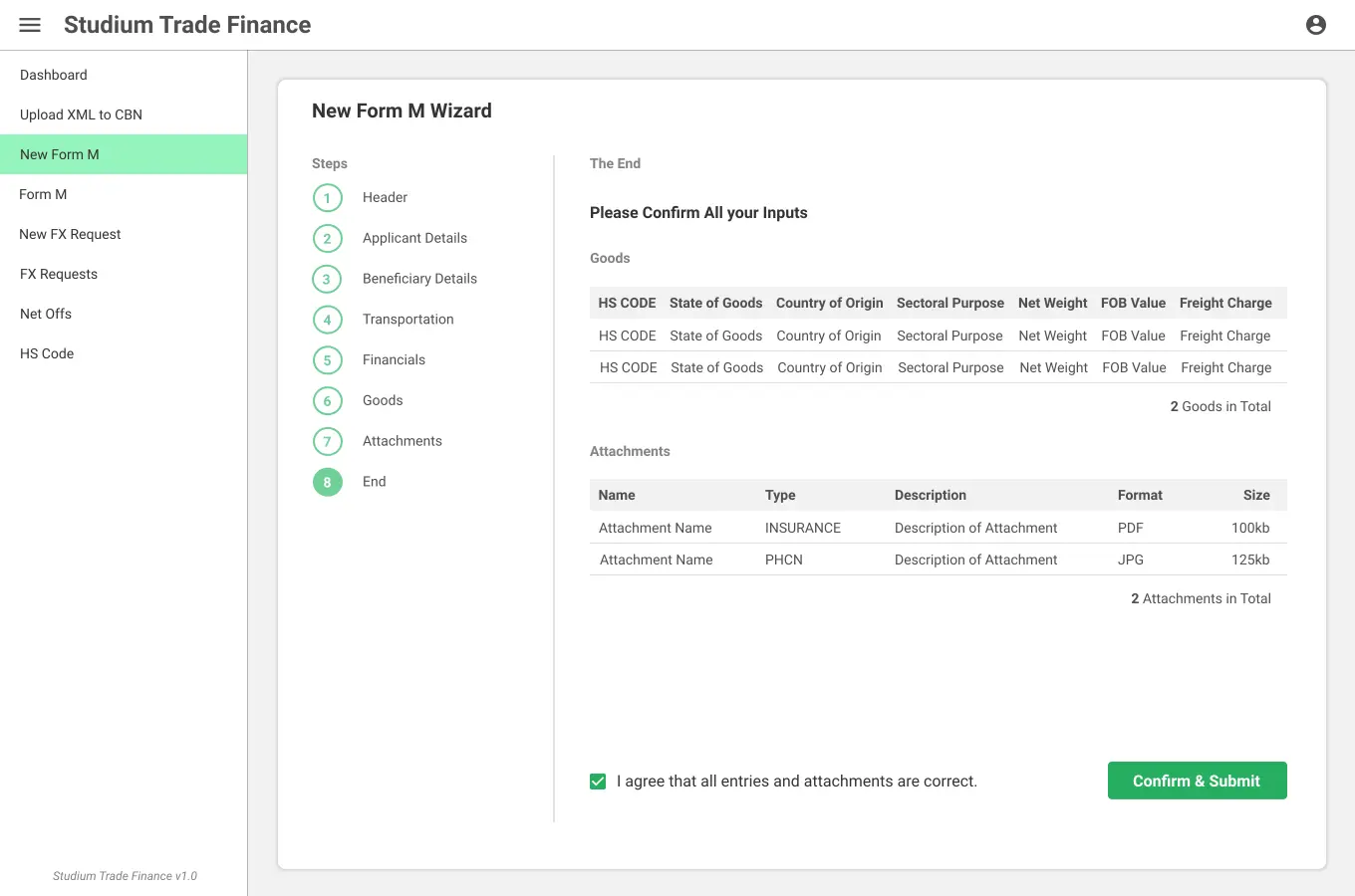 Trade Finance UI/UX Design New Form M - End - Part 4 screen