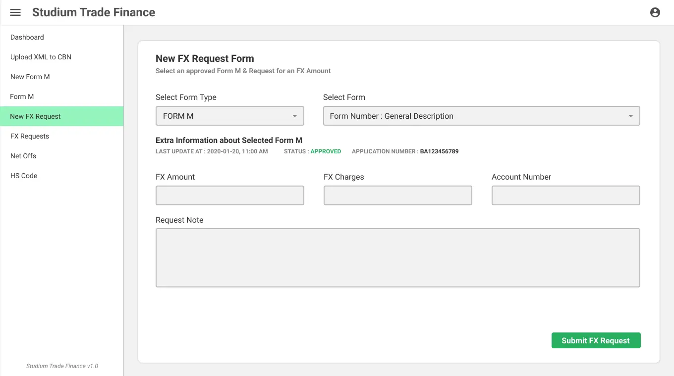 Trade Finance UI/UX Design New FX Request screen