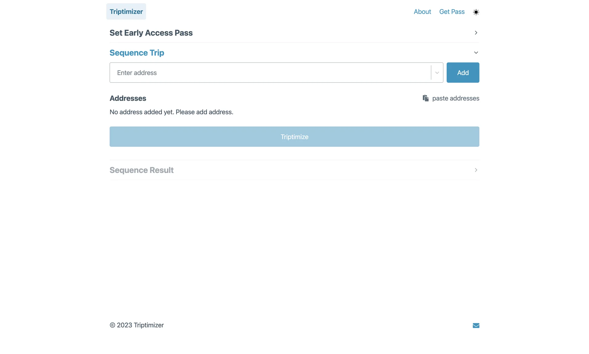 Triptimizer home page with the trip-sequencing form